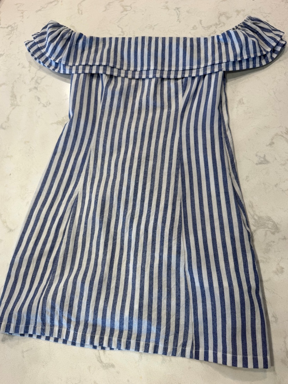 Off-Shoulder Blue & White Striped Dress